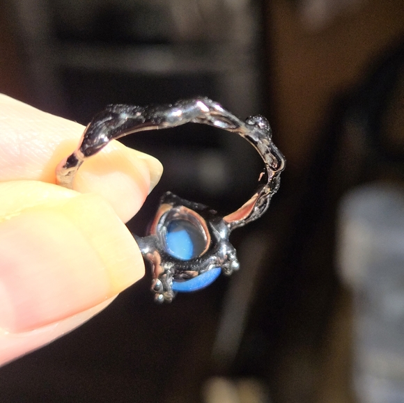 Black Opal STUNNING 4k sterling & rhodium ring sz9 - Picture 7 of 7